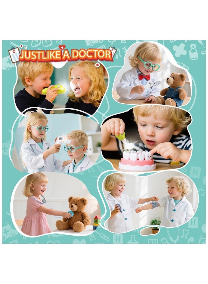 مجموعة أدوات الطبيب للأطفال ألعاب تعليمية للعب الأدوار، مجموعة أدوات طبية مع سماعة طبية ومقياس حرارة وزي طبيب وعربة متنقلة، ألعاب لعب الأدوار للفتيات والفتيان من 3 إلى 8 سنوات هدايا للأطفال الصغار (أزرق) - Image 3